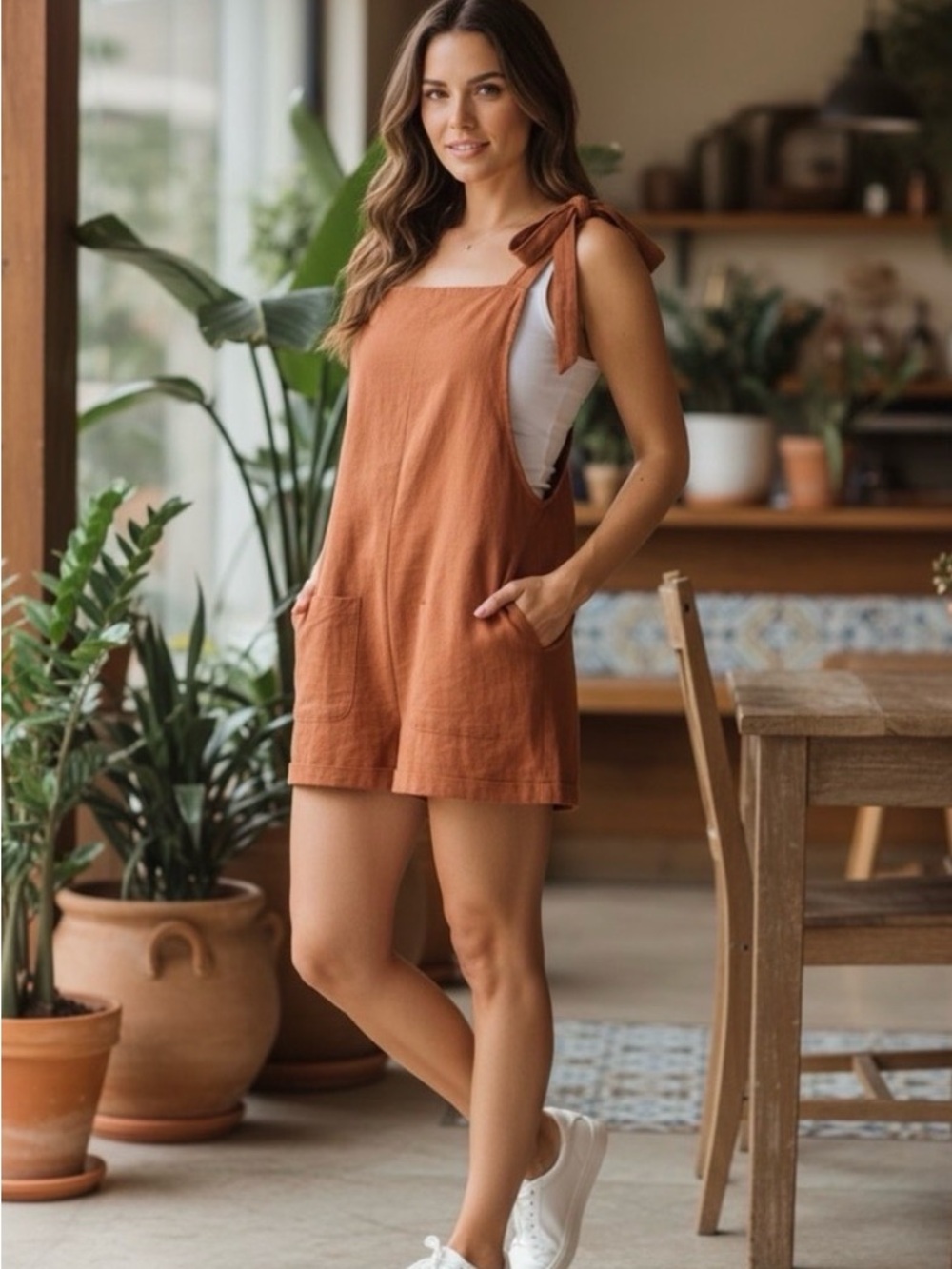 Billabong Rust Orange Gauze Tie-Strap Romper